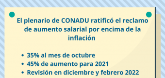 CONADU exige un aumento del 45%, revisiones en diciembre y febrero